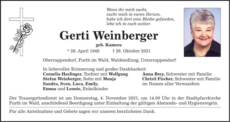 Traueranzeige Gerti Weinberger