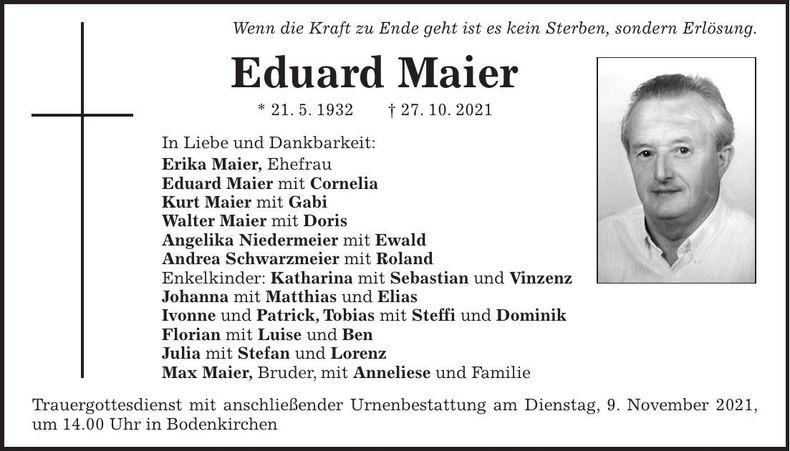 Traueranzeige Eduard Maier