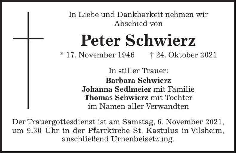 Traueranzeige Peter Schwierz