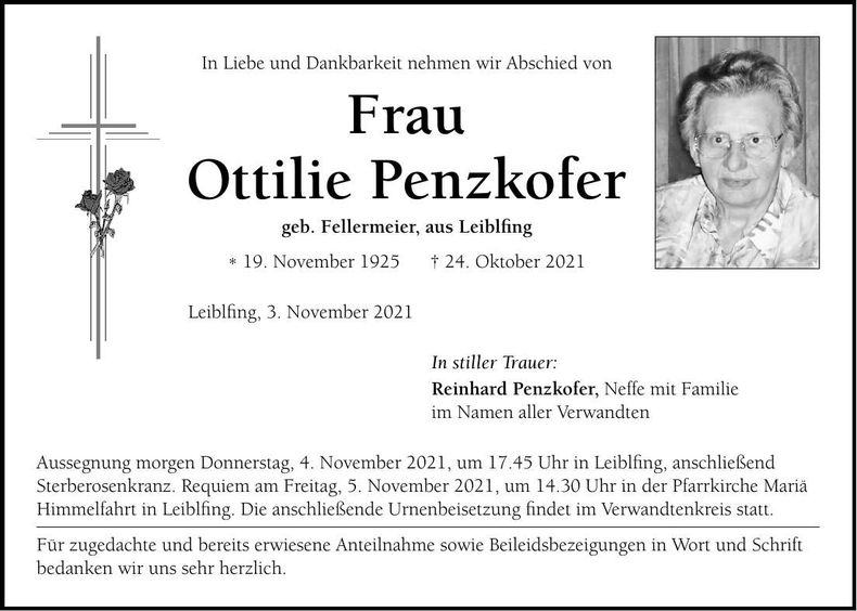 Traueranzeige Ottilie Penzkofer