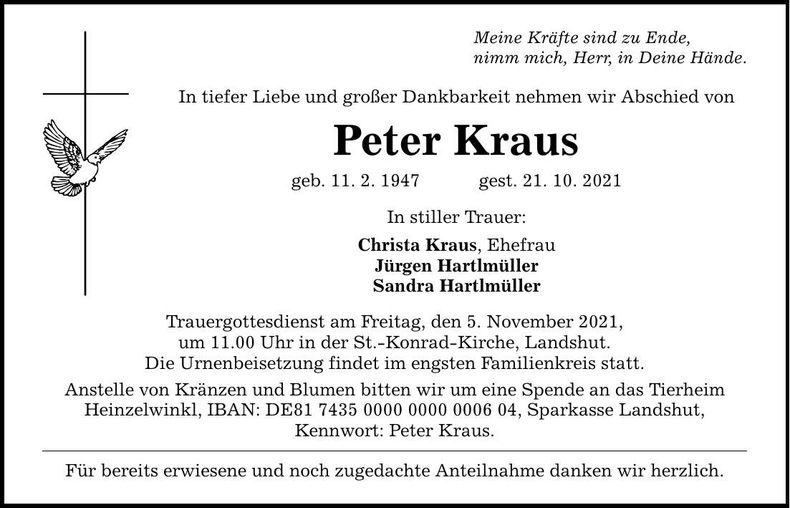 Traueranzeige Peter Kraus