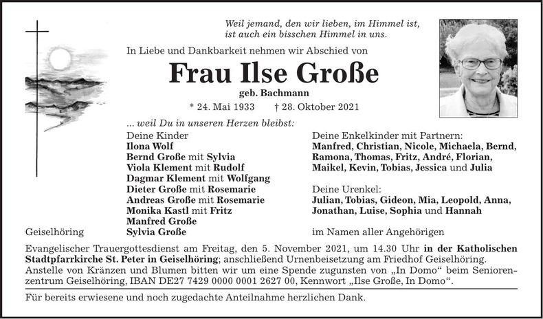 Traueranzeige Ilse Große
