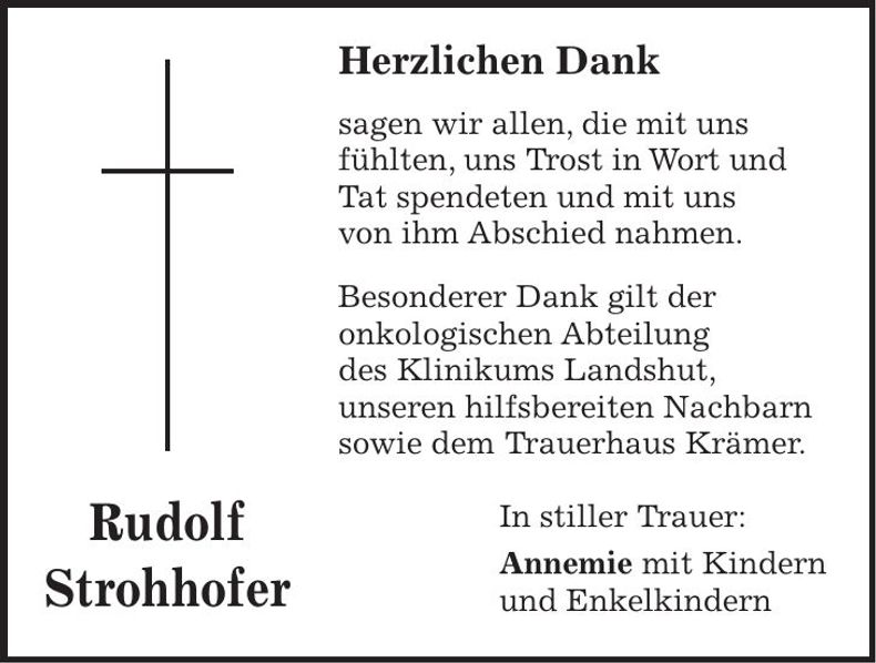 Traueranzeige Rudolf Strohhofer