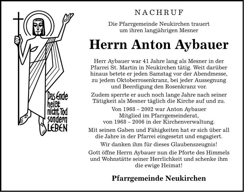 Traueranzeige Anton Aybauer