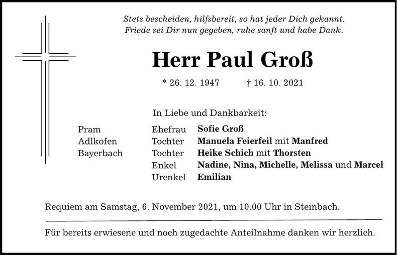 Traueranzeige Paul Groß