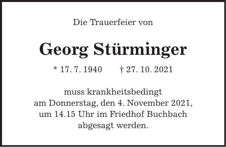 Traueranzeige Georg Stürminger