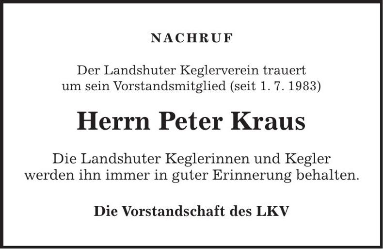 Traueranzeige Peter Kraus