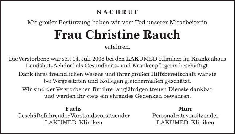Traueranzeige Christine Rauch
