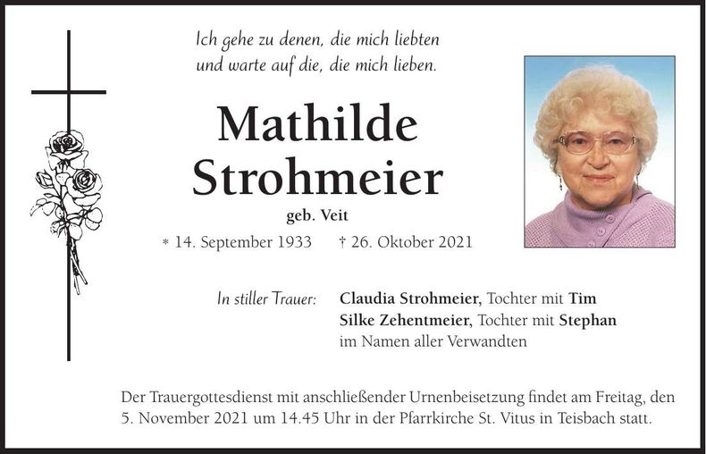 Traueranzeige Mathilde Strohmeier