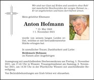 Traueranzeige Anton Hofmann