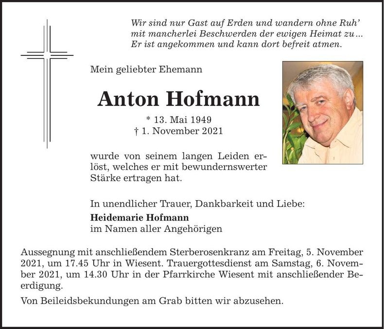 Traueranzeige Anton Hofmann