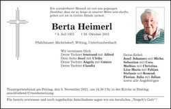 Traueranzeige Berta Heimerl