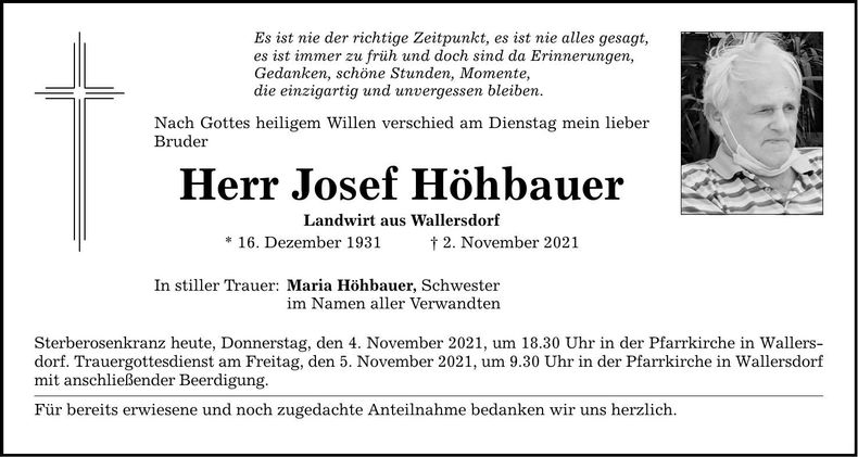 Traueranzeige Josef Höhbauer