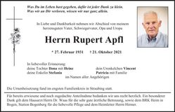 Traueranzeige Rupert Apfl