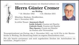 Traueranzeige Günter Cremer