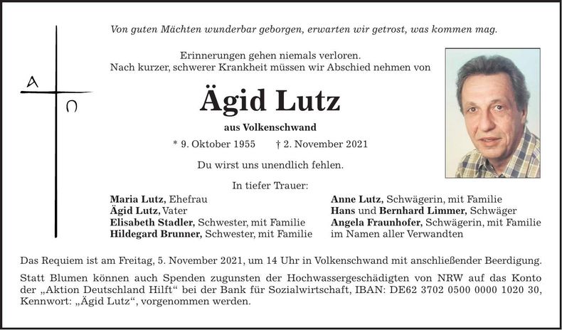 Traueranzeige Ägid Lutz
