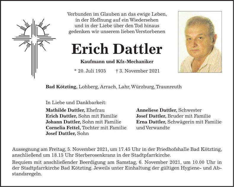 Traueranzeige Erich Dattler