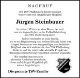 Traueranzeige Jürgen Steinbauer