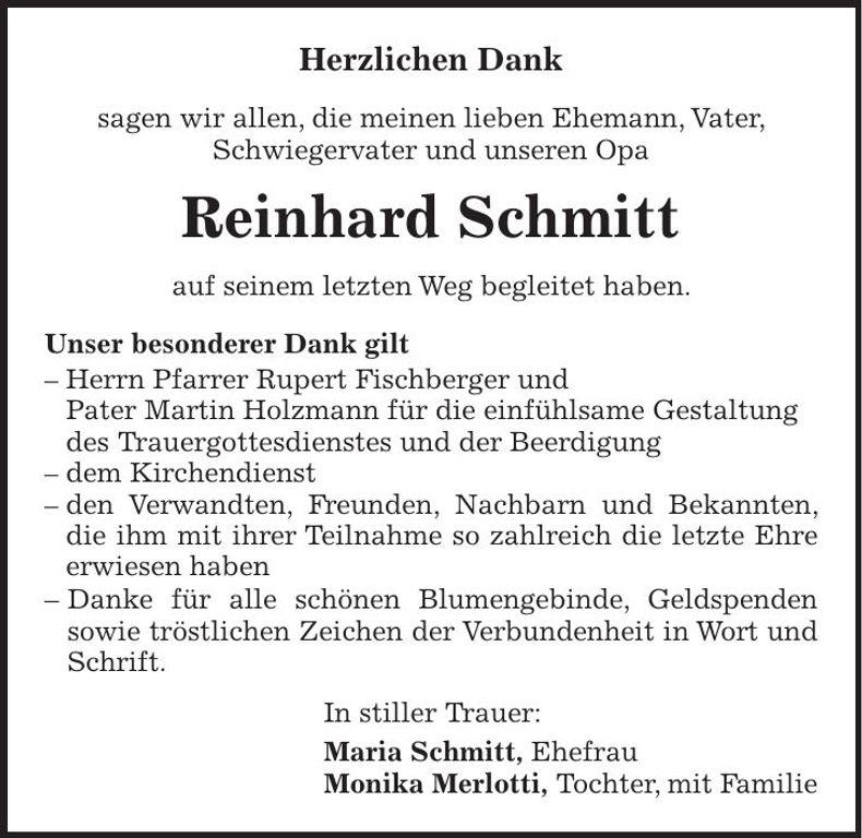 Traueranzeige Reinhard Schmitt