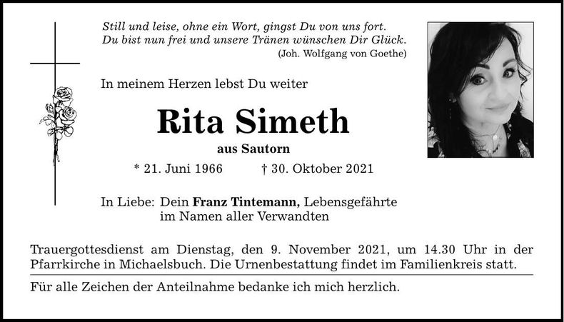 Traueranzeige Rita Simeth