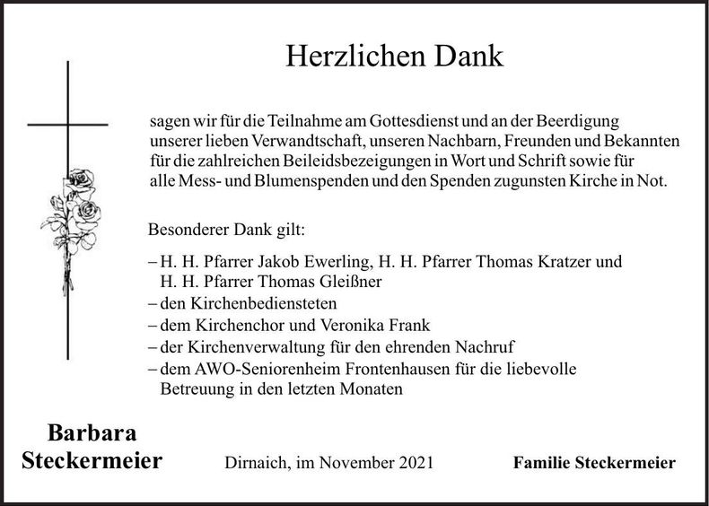 Traueranzeige Barbara Steckermeier