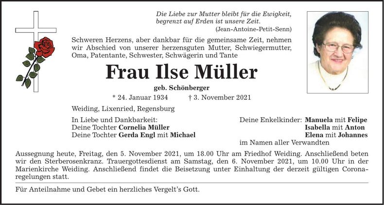 Traueranzeige Ilse Müller
