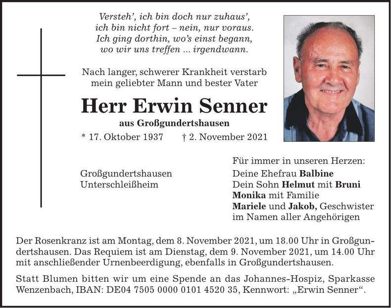 Traueranzeige Erwin Senner