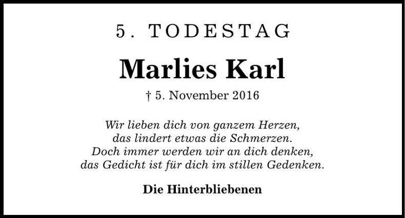 Traueranzeige Marlies Karl