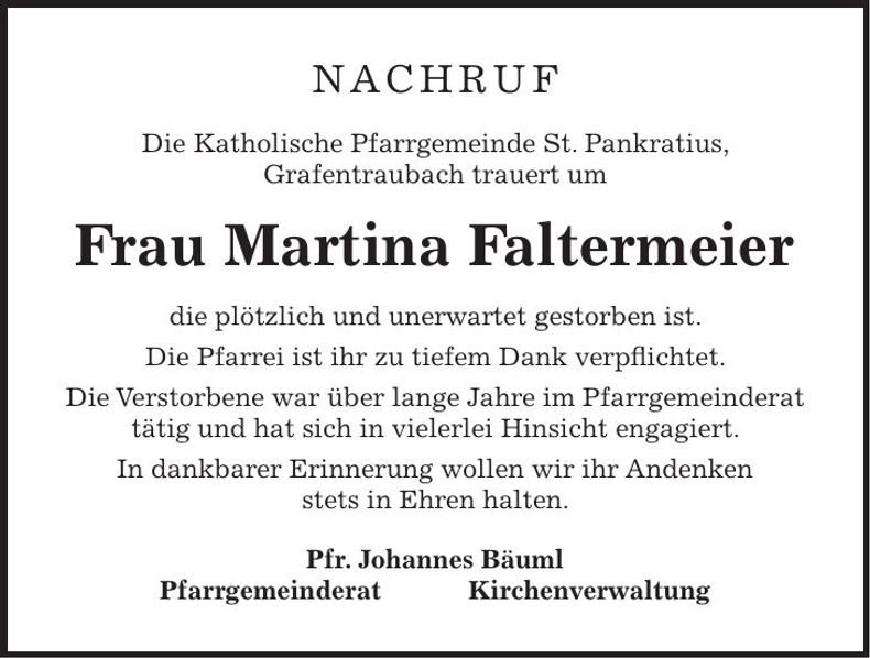Traueranzeige Martina Faltermeier