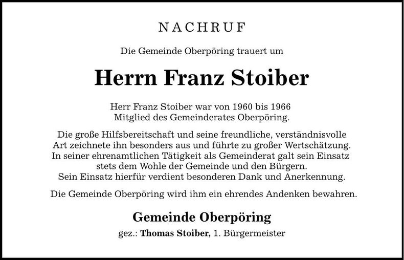 Traueranzeige Franz Stoiber