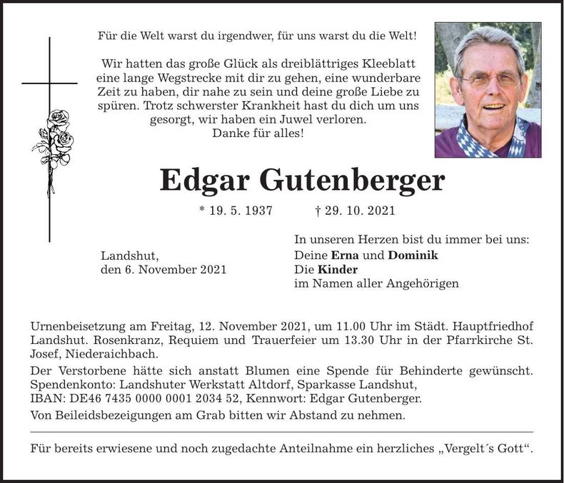 Traueranzeige Edgar Gutenberger