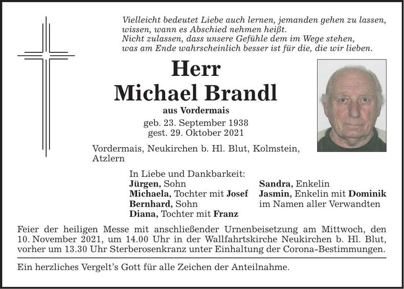 Traueranzeige Michael Brandl