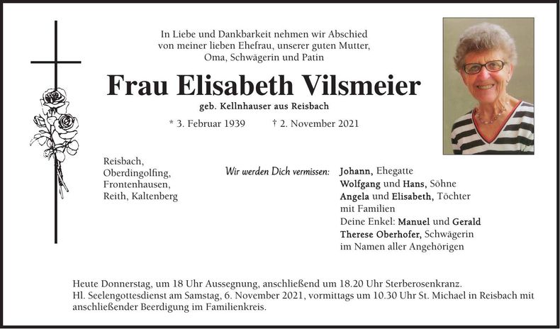 Traueranzeige Elisabeth Vilsmeier