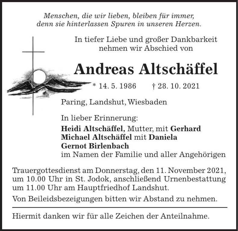 Traueranzeige Andreas Altschäffel