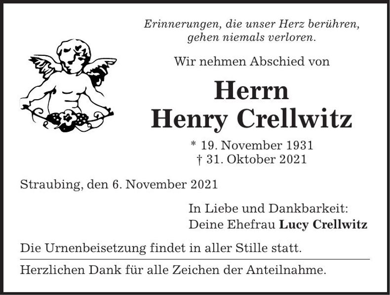 Traueranzeige Henry Crellwitz