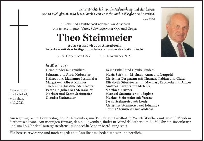 Traueranzeige Theo Steinmeier