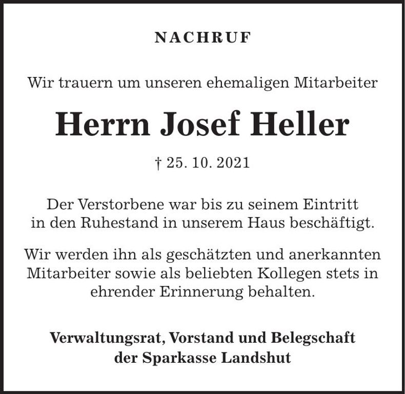 Traueranzeige Josef Heller