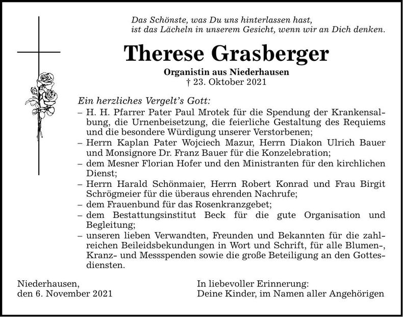 Traueranzeige Therese Grasberger