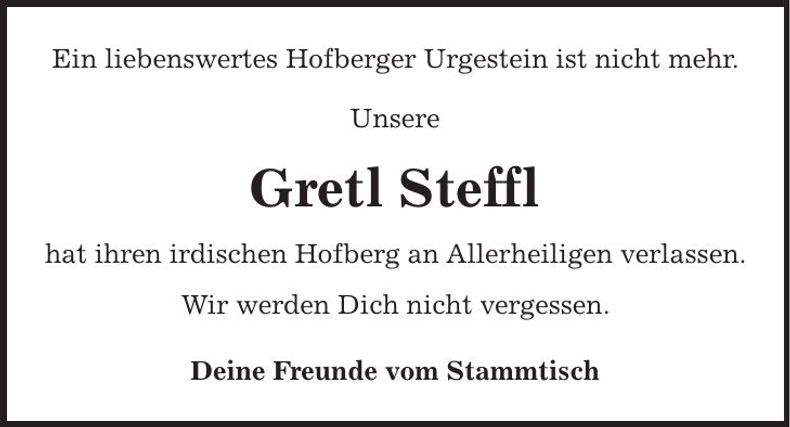 Traueranzeige Greta Steffl
