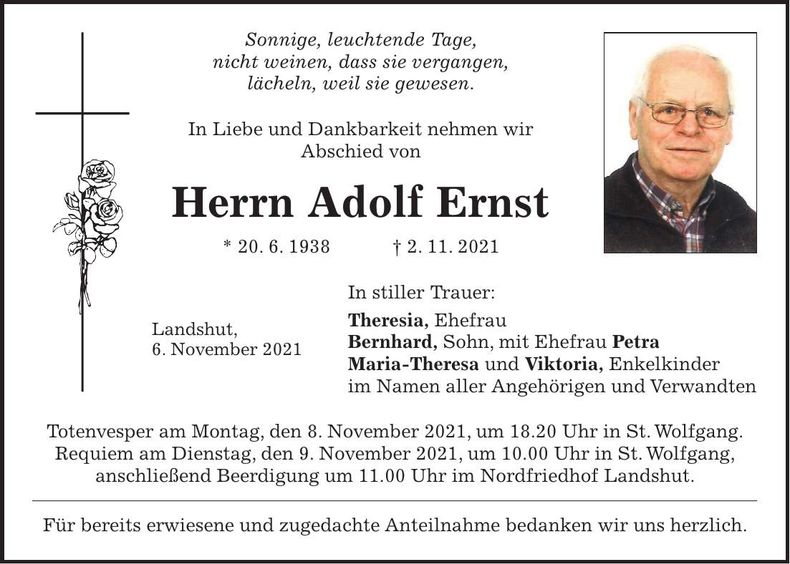 Traueranzeige Adolf Ernst