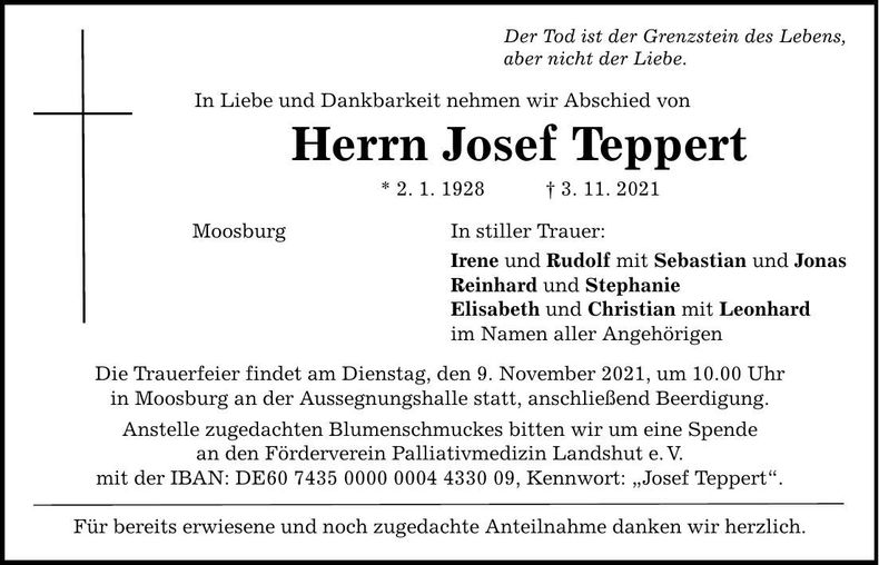 Traueranzeige Josef Teppert