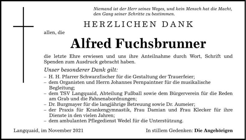 Traueranzeige Alfred Fuchsbrunner