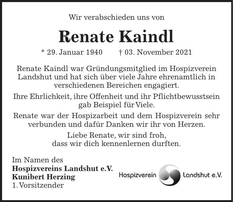 Traueranzeige Renate Kaindl