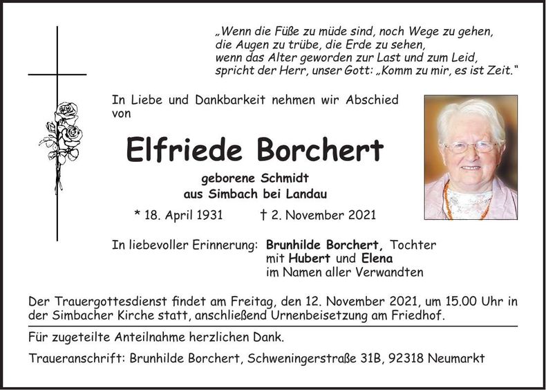 Traueranzeige Elfriede Borchert
