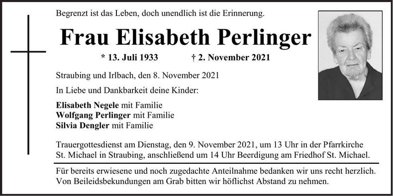 Traueranzeige Elisabeth Perlinger