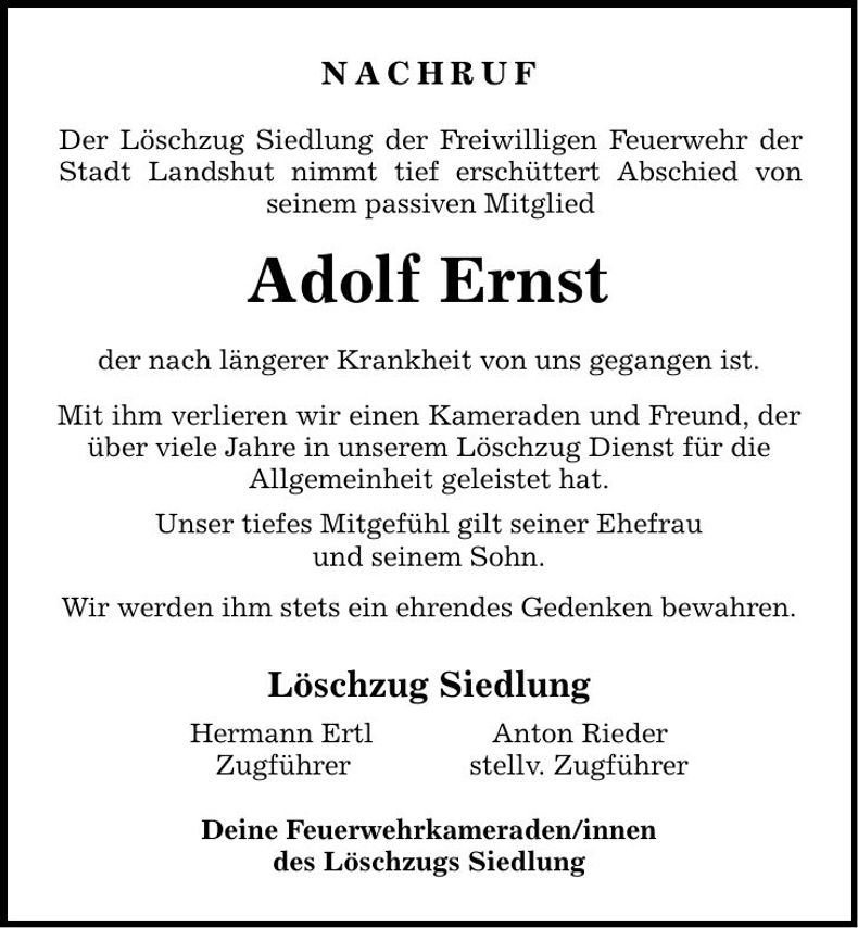 Traueranzeige Adolf Ernst
