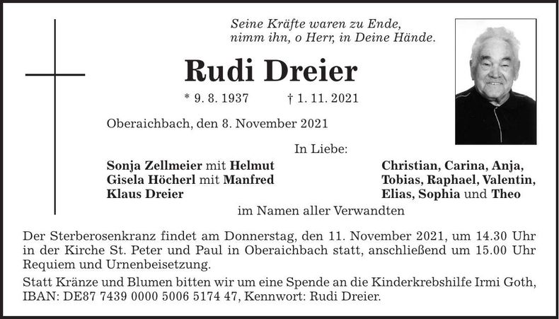 Traueranzeige Rudi Dreier