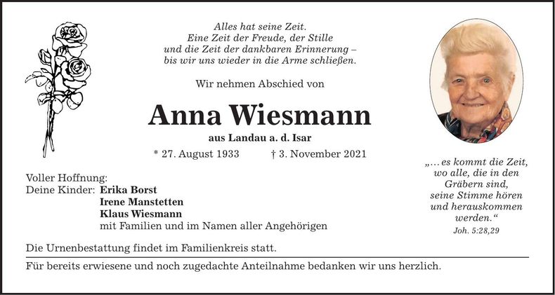 Traueranzeige Anna Wiesmann