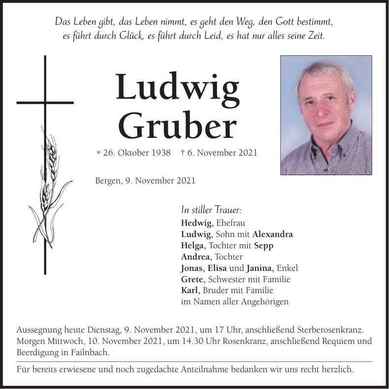 Traueranzeige Ludwig Gruber