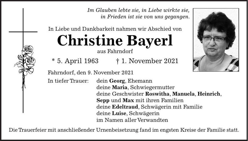 Traueranzeige Christine Bayerl